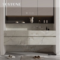 Tostone Meuble-lavabo de salle de bain en marbre minimaliste double vasque, structure étanche pour la rénovation d'appartements et la conception intérieure