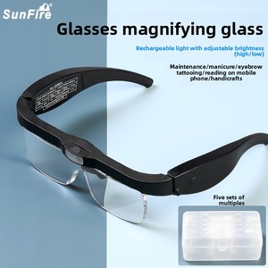 Lunettes de lecture grossissantes à chargement USB, 5 niveaux de grossissement, monture éclairée, verres noirs/blancs, verres transparents ; adaptées - Product Image 2
