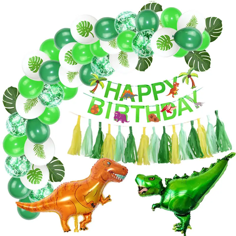 จังเกิ้ลปาร์ตี้สำหรับเด็กเล็ก,ธงสุขสันต์วันเกิดแบนเนอร์ไดโนเสาร์บอลลูนธีมไดโนเสาร์อุปกรณ์ตกแต่งงานปาร์ตี้ของชำร่วย