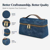 Tas Kosmetik Wanita YIKU Bahan Denim Kanvas Biru 100+ MOQ Logo Kustom OEM ODM 20 Tahun Pengalaman Pabrik Kapasitas Besar untuk Perjalanan