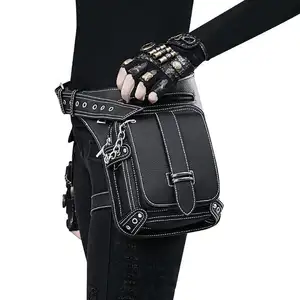 Steampunk rétro sac à bandoulière noir gothique en cuir sac à dos femmes moto accessoires taille jambe sac