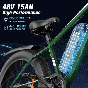 Vélo électrique tout-terrain pour adultes, 26 pouces, pneus larges, acier à haute teneur en carbone, 7 vitesses, 48V 15Ah 1000W, puissant, entrepôt américain - Product Image 2