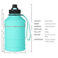 Bouteille d'eau de sport en acier inoxydable 2.2 L avec logo personnalisé gobelet de gymnastique de 64oz avec sangle gobelet en acier inoxydable avec logo personnalisé
