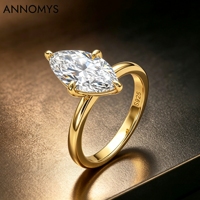 Bague en Moissanite Marquise 3 carats 7x14mm pour Femme, en Argent S925 Plaqué Or, Diamant Éblouissant, Bijoux Fins Style Ins avec GRA