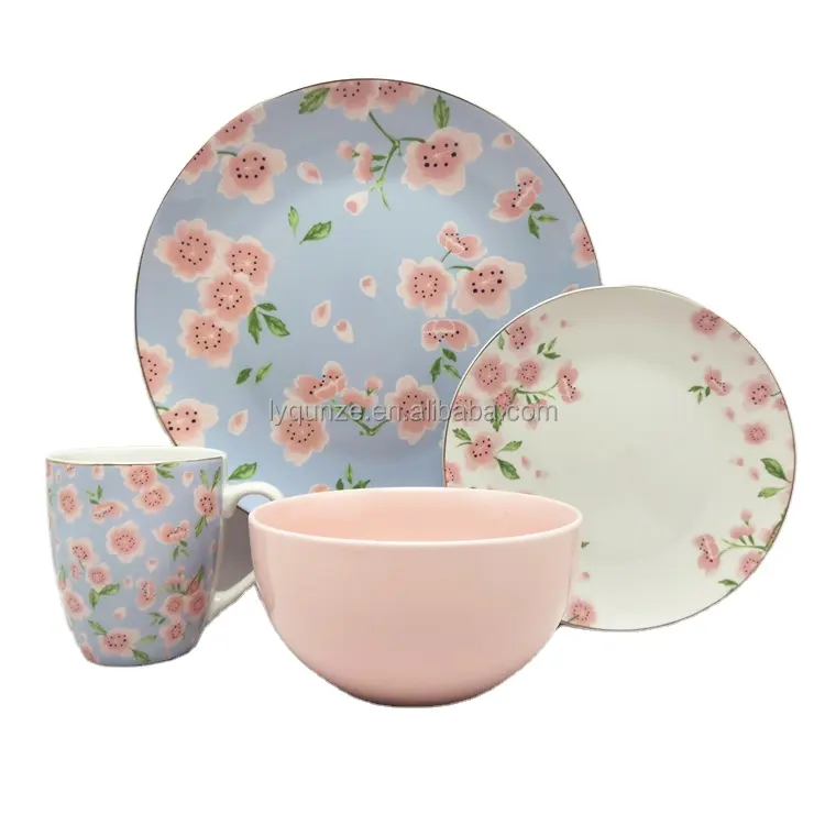 Современный весенний стиль, набор керамической фарфоровой посуды из 16 предметов, бестселлер, розовая Восточная глазурованная посуда с вишневым корпусом