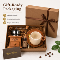 Set Hadiah Kopi Mewah Populer dengan Logo Kustom, Grinder Manual, Mug Keramik, Sendok Emas, Kotak Hadiah Promosi Perusahaan, Hadiah Liburan