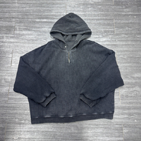 Sweats à capuche vintage streetwear zippés en maille gaufrée thermique, vestes personnalisées DTG effet vieilli délavé à l'acide, sweats à capuche courts à manches longues en maille gaufrée