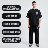 Setelan Kaos Lengan Pendek dan Celana Hitam Oversize dengan List Kontras, Logo Dida, untuk Pria, Streetwear, Tracksuit, Kasual Urban