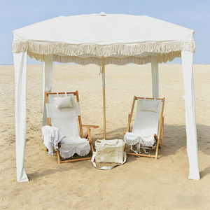 Conjunto <span class=keywords><strong>de</strong></span> playa <span class=keywords><strong>de</strong></span> teca al por mayor, sombrilla con flecos sostenible y tumbona plegable para proyectos globales <span class=keywords><strong>de</strong></span> mobiliario <span class=keywords><strong>de</strong></span> contrato - Product Image 1