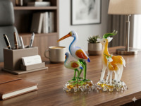 Artisanat en verre miniature fait main, hirondelle personnalisée, design Feng Shui en forme de croix, décoration de bureau et de maison, verre soufflé à la main à 100%