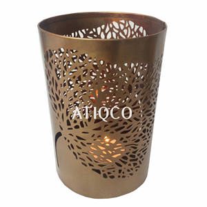 Bougeoir en métal de conception d'os vert trous Unique décoration de table votive moderne support de photophore cylindrique dernier fer votif - Product Image 5