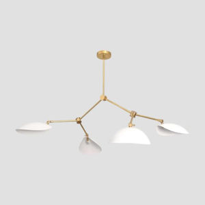 Lustre Sputnik moderne en laiton fait main avec 4 abat-jour LED blancs réglables, luminaire suspendu pour la maison ou le bureau, style MCM - Product Image 6