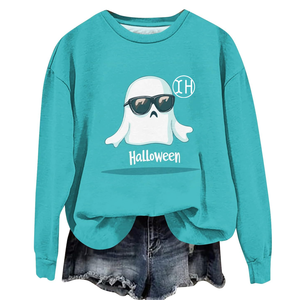 <span class=keywords><strong>Felpa</strong></span> firmata Happy Halloween spettrale con stampa fantasma ampia e accogliente girocollo felpe di spugna francese da donna - Product Image 3