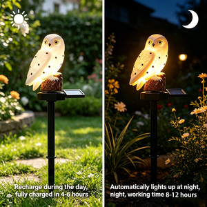 Lampe solaire LED extérieure rechargeable IP65 en forme <span class=keywords><strong>de</strong></span> hibou, étanche, en plastique, pour jardin, poteau décoratif, éclairage paysager, villa, cour - Product Image 2