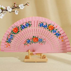 Abanico de mano español de madera de 23 cm de largo, pintado a mano en colores sólidos, para damas. - Product Image 5