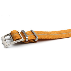 Correa de pulsera de muñeca con hebilla de acero inoxidable de lujo ajustable Premium 18mm 20mm 22mm correa de reloj de nailon a rayas doradas + Beige - Product Image 5