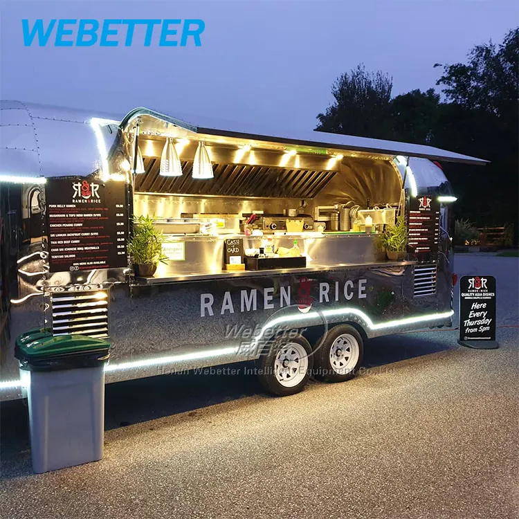 WEBETTER Airstream Mobile Kitchen Food Trailers Totalmente Equipado Remorque Mobile Pizza Fast Food Trucks Com Cozinha Completa para Venda