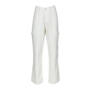 Jeans femmes personnalisé avec poche blanc étudiant filles vêtements de rue pantalon taille haute pour femmes jean droit vintage plissé en denim - Product Image 2