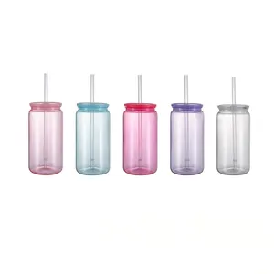 Venta al por mayor 16oz Color botellas de agua respetuosas con el medio ambiente acrílico gelatina taza de paja hogar bebida taza de café PC taza de Material plástico