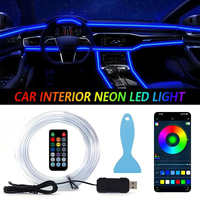 Kit d'éclairage d'ambiance intérieur de voiture en plastique RGB IP65 avec contrôle par application intelligente, télécommande 20 touches, bandes LED multicolores en fibre optique USB pour automobile