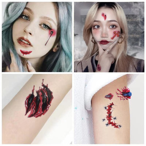 Autocollants de tatouage de cicatrices de sang réalistes pour Halloween, plaies simulées jetables pour fêtes, film PET, taille unique - Product Image 1