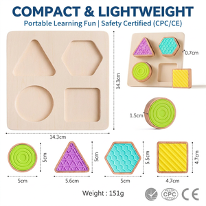 Nouveau design Montessori, puzzle de tri de formes sensoriel en bois et silicone, blocs texturés sans BPA, jouets éducatifs tactiles pour nourrissons - Product Image 6