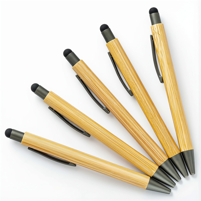 New Multi-functional Bamboo Material Stylus Ballpoint Pen with Printing Custom Logo for Office Meeting and Promotional Gift