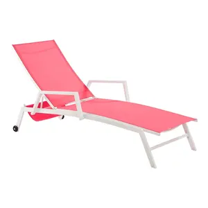 LIFE ART Outdoor Chaise Lounge With Armrest Steel Sun bed KD Mail-Order Package with Wheel
