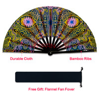 Grand ventilateur de poche en bambou réfléchissant UV personnalisable de 33CM pour Rave Party Festival Freaky Dance