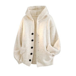 Plus Size Men's Hooded Cardigan Knit Sweater Loose Fit Autumn Winter Wear Polyester Material Breathable <b>Machine</b> Washable - Product Image 4