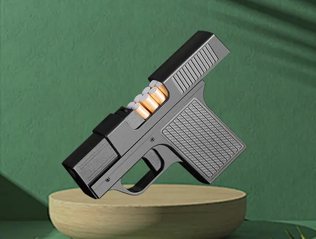 Novel Gun Model Windproof Pemantik Rokok Isi Ulang dengan Kotak Rokok (Kapasitas 10 Buah)