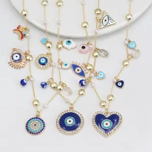 Kingcome New Blue Flat Devil's Eye Necklaces Fashion Diy Love Heart Rainbow Evil Angel Eye Necklace