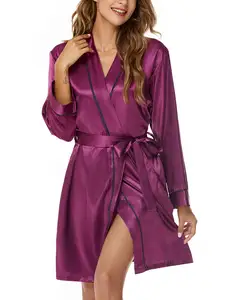 Customization Women's Plus Size Satin Robes Plus Size Silky Kimonos Robes Sleepwear