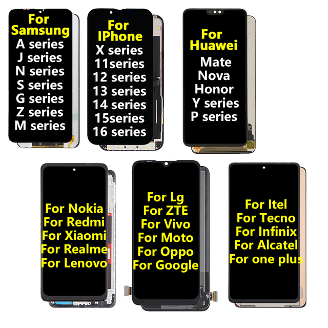 Factory All Brand Phone Touch Screen Lcd Display Pantalla Wholesale Mobile Phone Lcds for iphone samsung huawei Tecno xiaomi LG