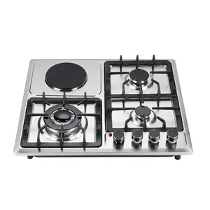 Stainless Steel Panel Built In Gas Hob 3 Gas Burner 1 Electric Cooker Gas Stove