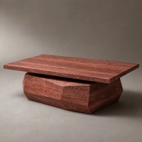 Table basse sculpturale en travertin rouge de qualité supérieure