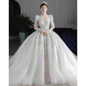 Nuevo Vestido de Novia de Manga Larga <span class=keywords><strong>2022</strong></span>, Vestido de Princesa con Lentejuelas de Lujo, Cuello en V, Estilo Árabe, Brillante, Talla 4XL - Product Image 1