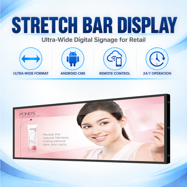 Supermarket Slim Digital Signage Shelf Edge Advertising Screen Strip Ultra Wide LCD Monitor Stretched Bar Display