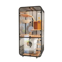 Armoire pour chat de luxe en bois massif et fer, grande villa pour chat avec portes en verre, maison moderne pour animaux de compagnie d'intérieur, avec bac à litière