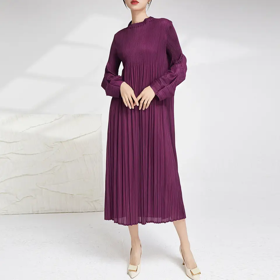 Fast Delivery 2023 New Miyake Pleated Long Skirt Loose Casual Women's Long Sleeve Pleated Dress