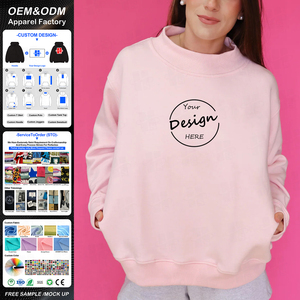 Sudadera de cuello alto ancho de algodón de moda al por mayor OEM sin capucha, con logo personalizado, oversize, para mujer, en blanco, color rosa - Product Image 1