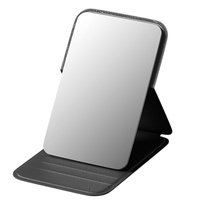 Miroir de maquillage portable haut de gamme en aluminium simple avec revêtement PU/PS/PVC, pliable, mini, pour étudiants, dortoir, cadeau d'affaires