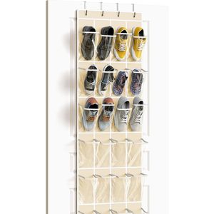24 Pocket Over The Door <b>Shoe</b> Organizer Beige Hanging <b>Storage</b> For <b>Shoes</b> Behind Door Wall Mount - Product Image 1
