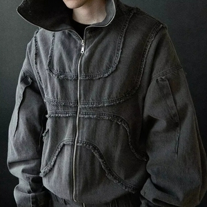 Sudadera con capucha de algodón de tejido inverso para hombre, estilo oversize, desgastada, para entrenamiento, con capucha con cremallera personalizable en toda su longitud, color gris 500M - Product Image 2