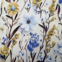 Vente flash - Tissu imprimé en coton 60s, toucher doux, bleu et jaune, motif floral, pour robe d'été