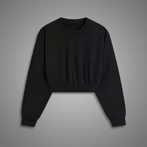 Sudadera Negra de Cuello Redondo para Mujer, Manga Larga, Hombros Caídos, Tejido de Punto, Color Sólido, Invierno, Logotipo Frontal, Forro Polar, 100% Algodón - Product Image 1