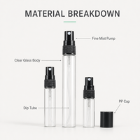 Flacon pulvérisateur cylindrique en verre vide de 5 ml et 10 ml, rechargeable, pour échantillons de parfum, testeurs, voyage, brume fine, vente en gros