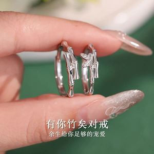 Anillos De Pareja <b>Silver</b> Plated Sparkling Zircon Bamboo Leaves Couple <b>Ring</b> Wedding <b>Ring</b> <b>Adjustable</b> Open Wedding Couple <b>Ring</b> - Product Image 2