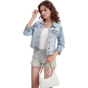 Chaqueta Clásica Ajustada de Mezclilla Lavada para Mujer, con Botones y Bolsillos - Product Image 2