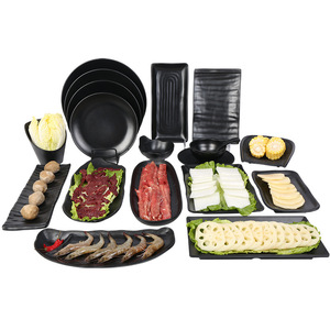 <b>Black</b> Frosted Melamine Tableware Set Rectangular Durable For Barbecue Sushi Cold Dishes Snacks Restaurant Use - Product Image 1
